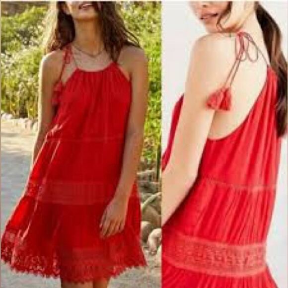 ANTHROPOLOGIE M Kimchi Blue Boho Summer Dress La Palma Crochet Inset Lined Dress - Picture 1 of 11